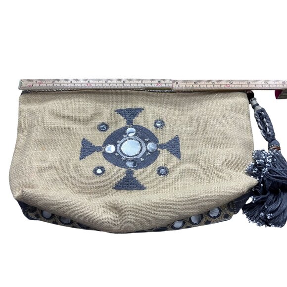 Star Mela Embellished Clutch Bag With Tassel Jute & Cotton - Picture 7 of 9